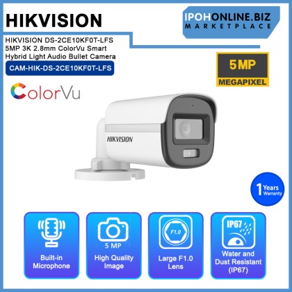 HIKVISION DS-2CE10KF0T-LFS 5MP 3K 2.8mm ColorVu Smart Hybrid Light Audio Bullet Camera HIKVISION DS-2CE10KF0T-LFS 5MP 3K 2.8mm ColorVu Smart Hybrid Light Audio Bullet Camera